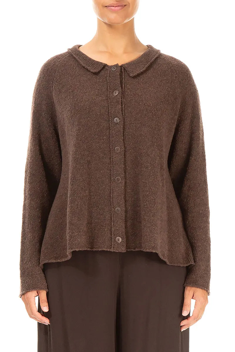 Collar Neck Brown Wool Cardigan 1