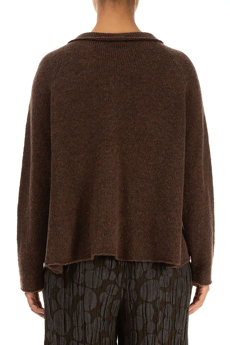 Cardigan en laine marron à col montant