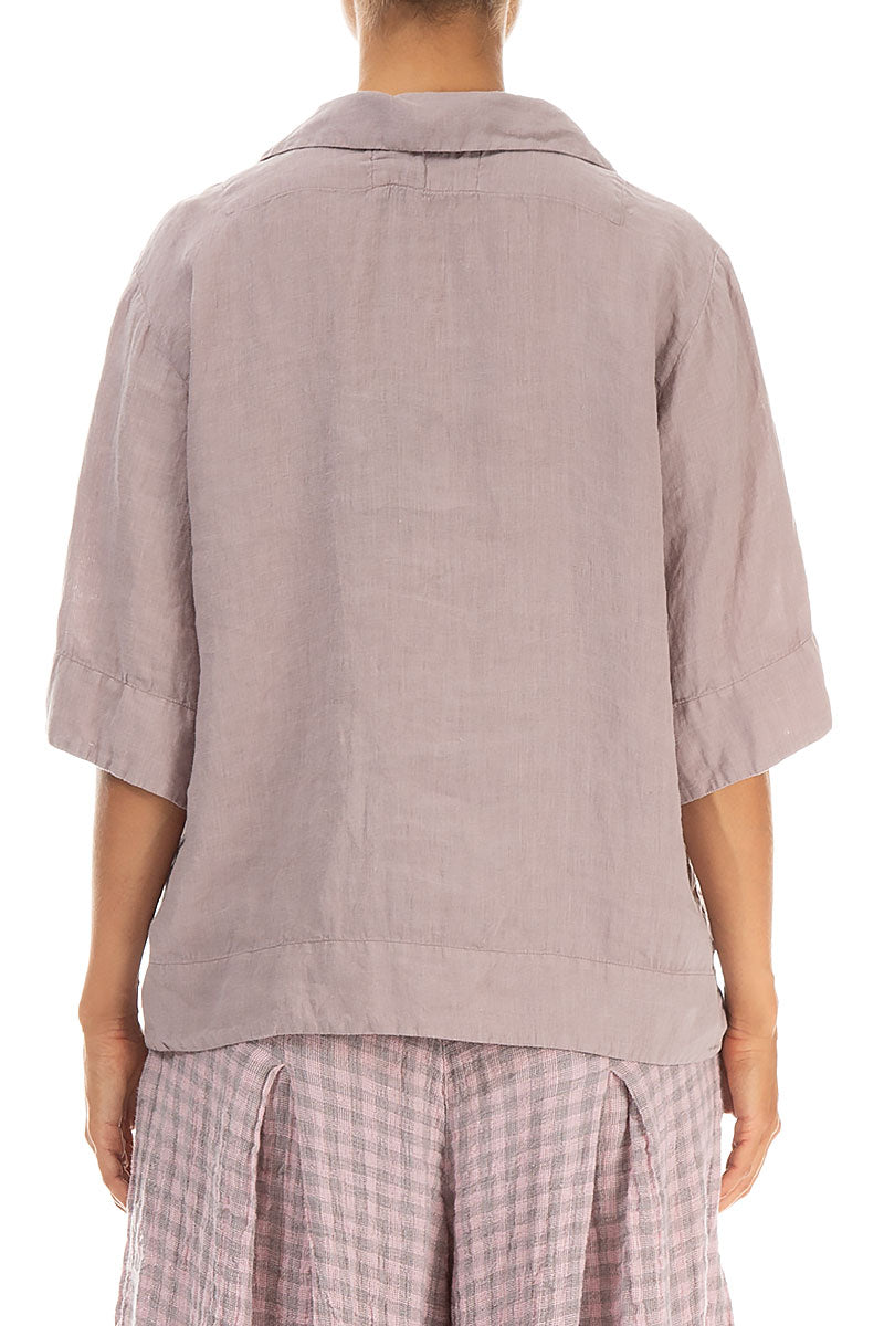 Collar Neck Greige Linen Blouse 2