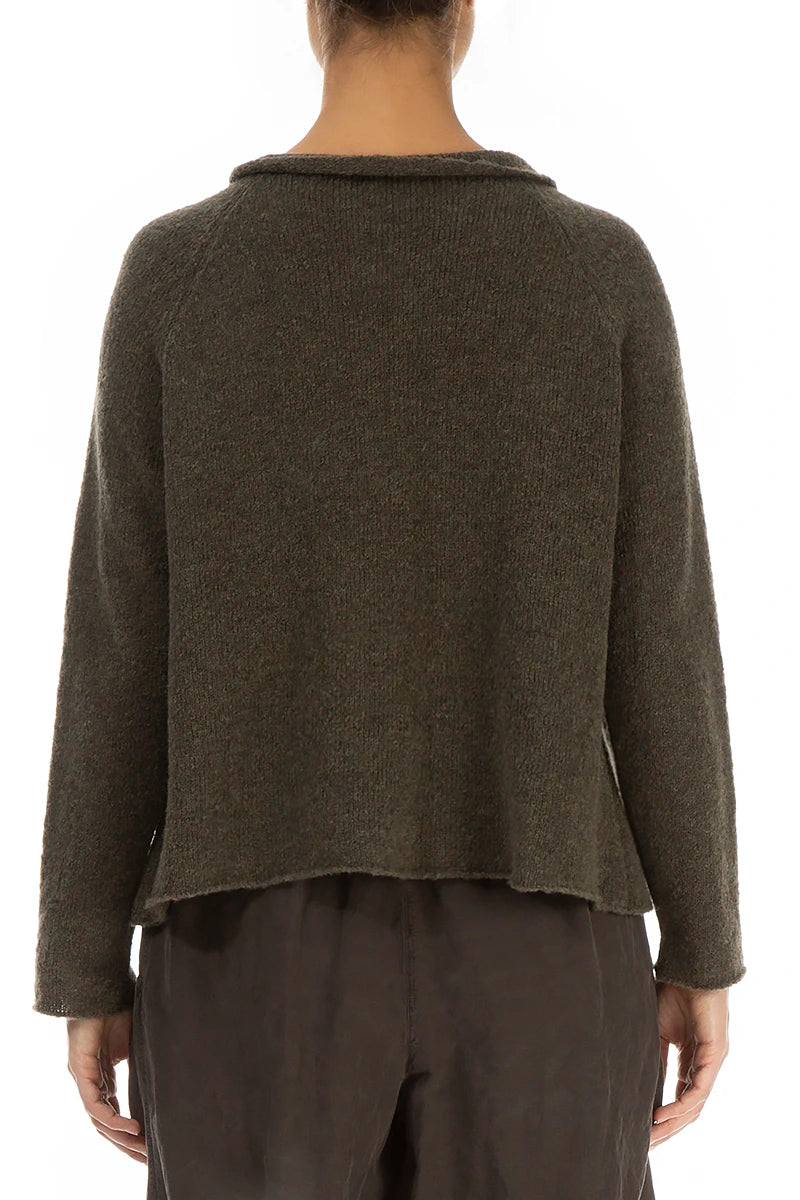 Collar Neck Khaki Wool Cardigan 2