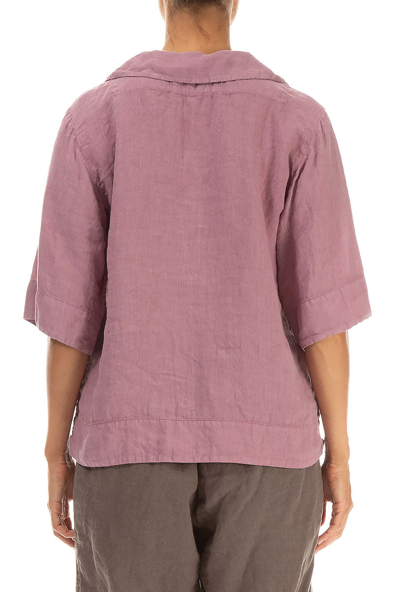 Collar Neck Mauve Taupe Linen Blouse 2