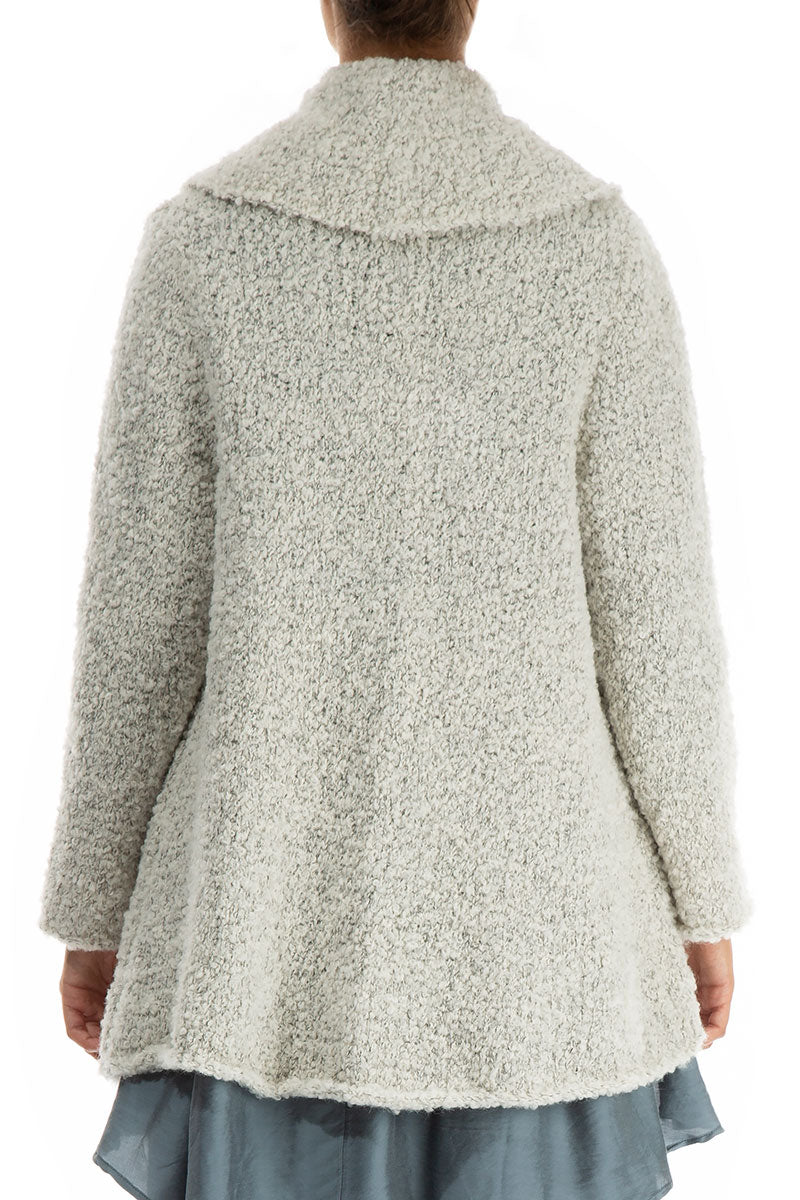 Collar Neck Mélange Ivory Alpaca Wool Cardigan 2