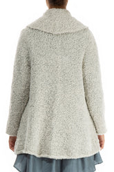 Collar Neck Mélange Ivory Alpaca Wool Cardigan 2