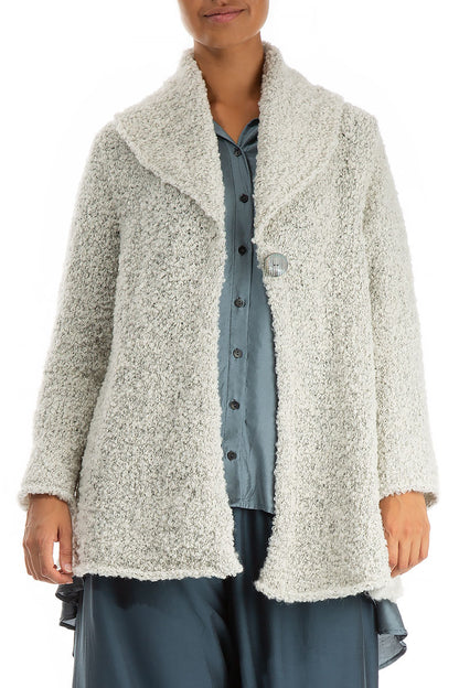 Collar Neck Mélange Ivory Alpaca Wool Cardigan 4