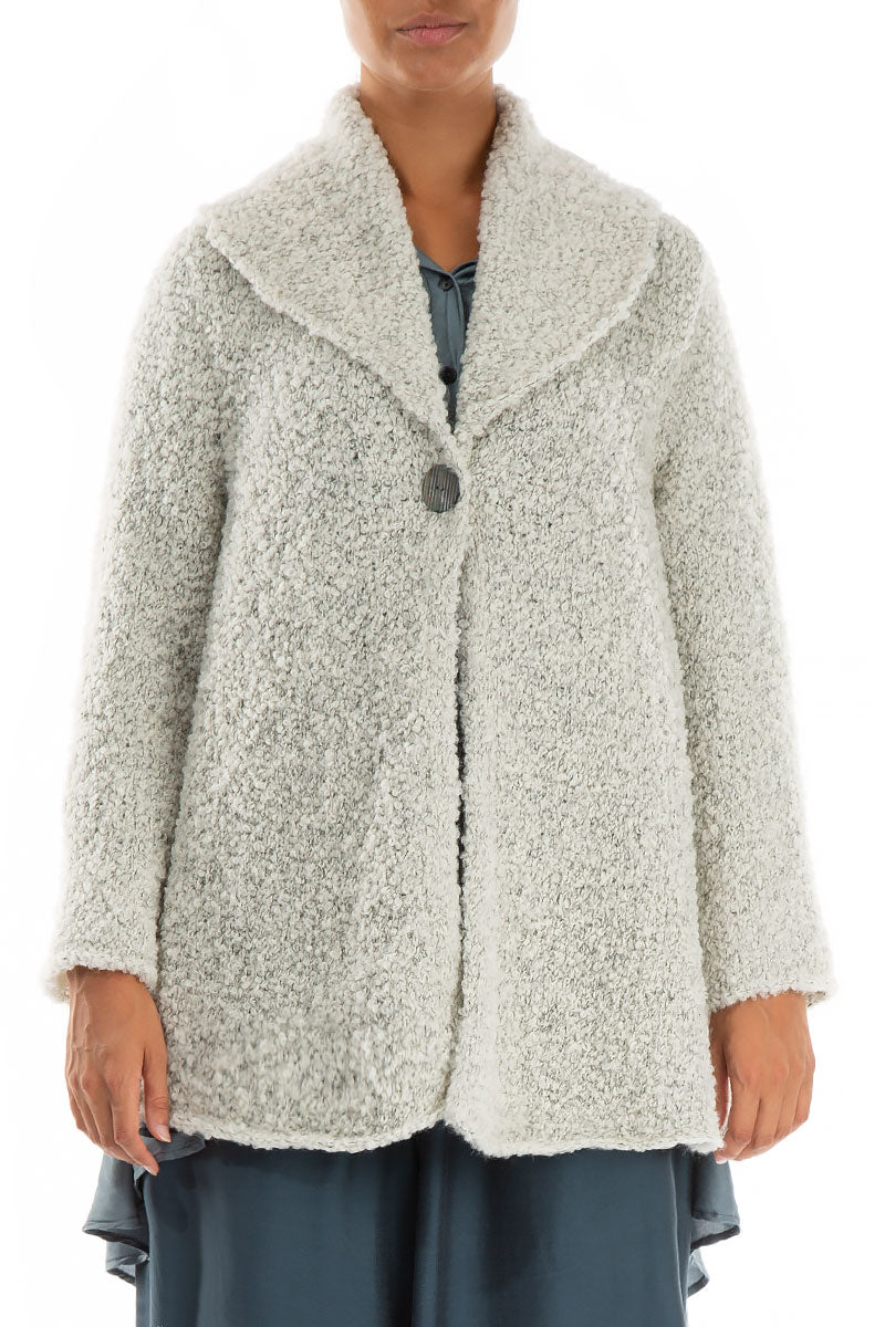 Collar Neck Mélange Ivory Alpaca Wool Cardigan 1