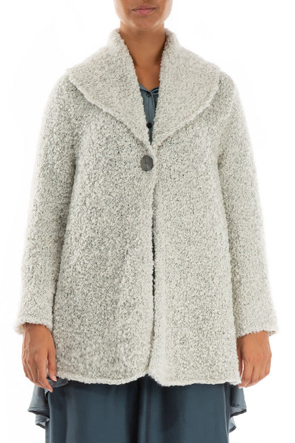Collar Neck Mélange Ivory Alpaca Wool Cardigan 1