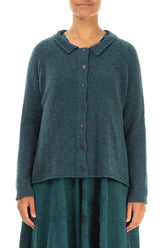 Collar Neck Teal Wool Cardigan 1