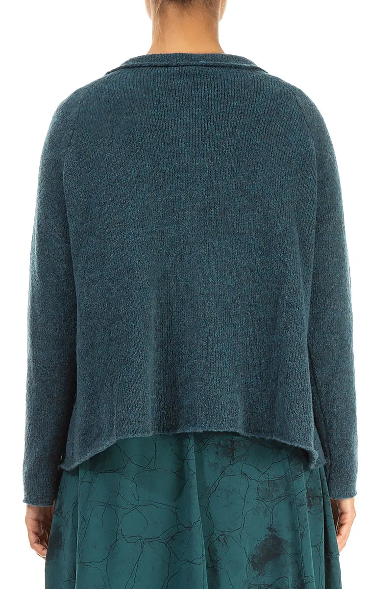 Collar Neck Teal Wool Cardigan 2