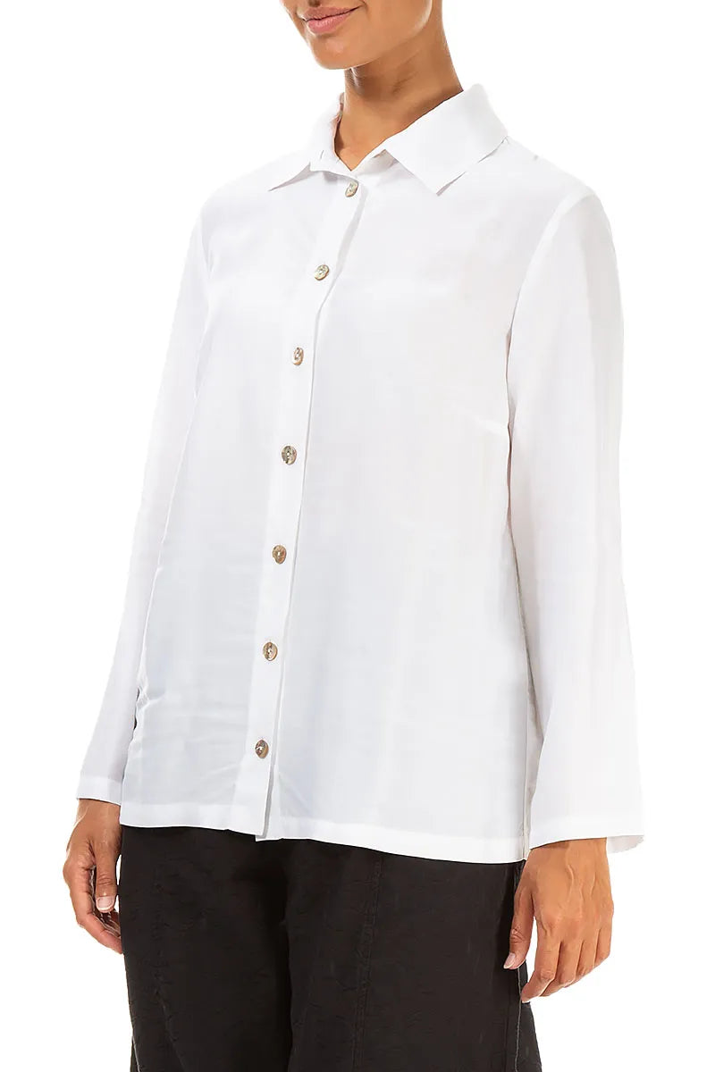 Chemise en soie bambou blanc cassé à col