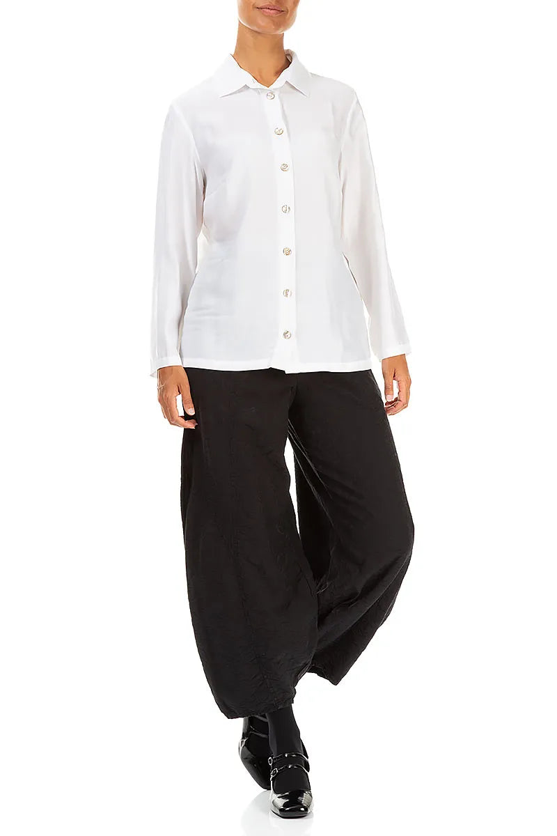 Chemise en soie bambou blanc cassé à col