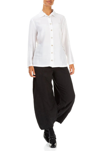 Chemise en soie bambou blanc cassé à col