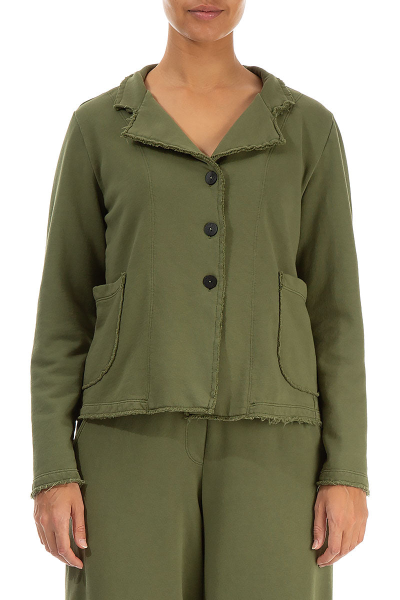 Collar Olive French Terry Cotton Jacket 1