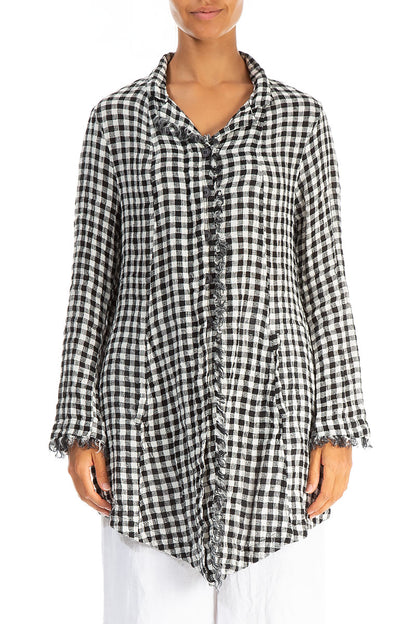 Collar Raw Edge Black &amp; White Check Linen Jacket 1
