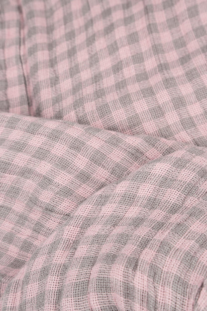 Collar Raw Edge Pink Check Linen Jacket 5