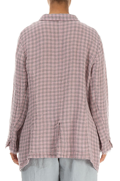 Rosa karierte Leinenjacke mit Kragen und Raw Edge