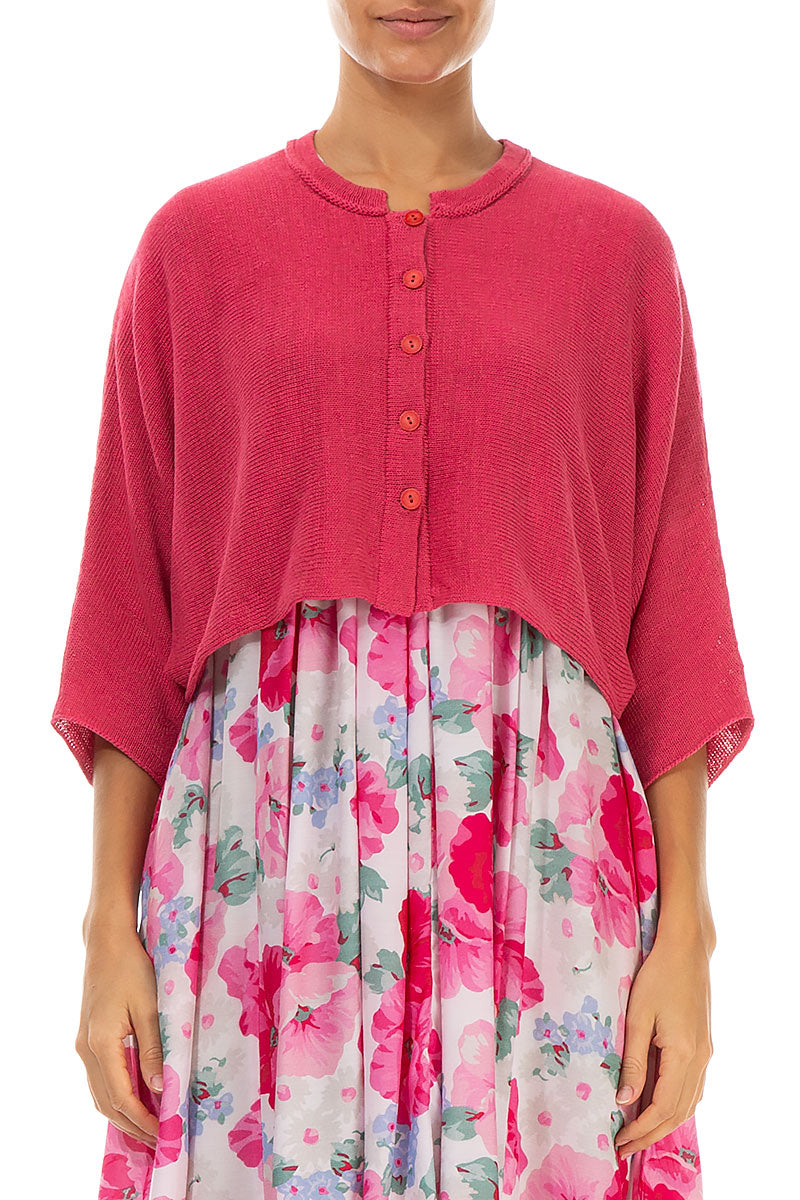 Collar Rounded Raspberry Linen Cardigan 1
