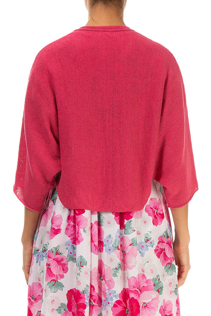 Collar Rounded Raspberry Linen Cardigan 2