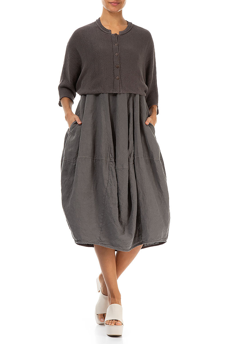 Collar Rounded Brown Linen Cardigan 4