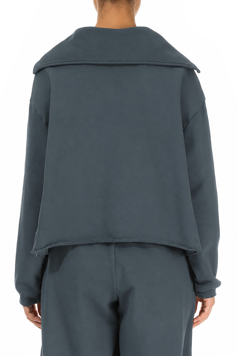 Collar Slate French Terry Cotton Jumper 2