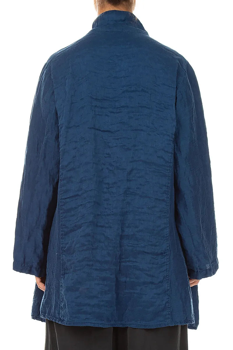 Collar Textured Royal Blue Silk Linen Jacket 2