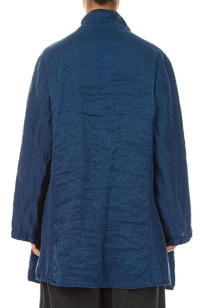 Collar Textured Royal Blue Silk Linen Jacket 2