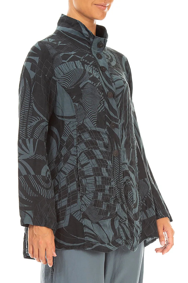 Collar Textured Slate Orbit Silk Linen Jacket 3