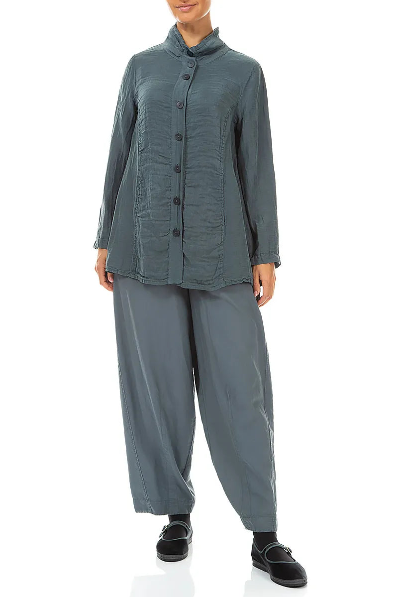 Collar Textured Slate Silk Linen Jacket 5
