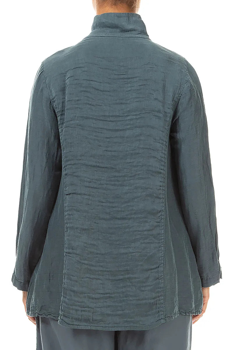 Collar Textured Slate Silk Linen Jacket 3
