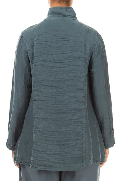 Collar Textured Slate Silk Linen Jacket