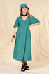 Collar V-Neck Turquoise Linen Dress 1