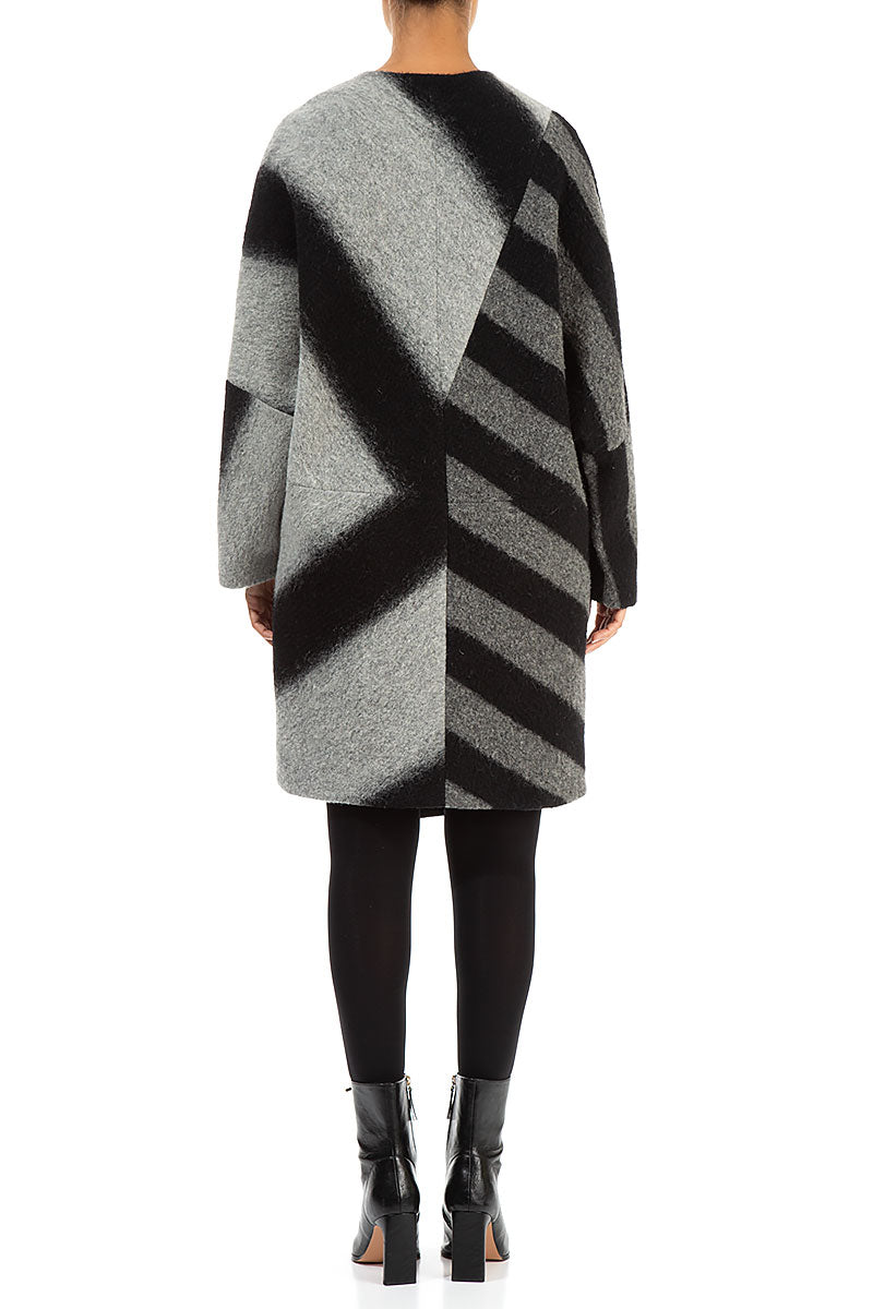 Asymmetric Striped Wool Coat 2