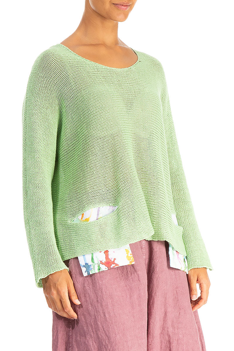 Colour Splash Pockets Mint Linen Jumper 3
