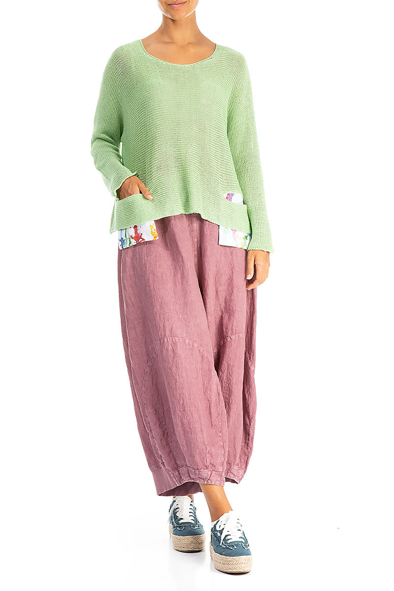 Colour Splash Pockets Mint Linen Jumper 4