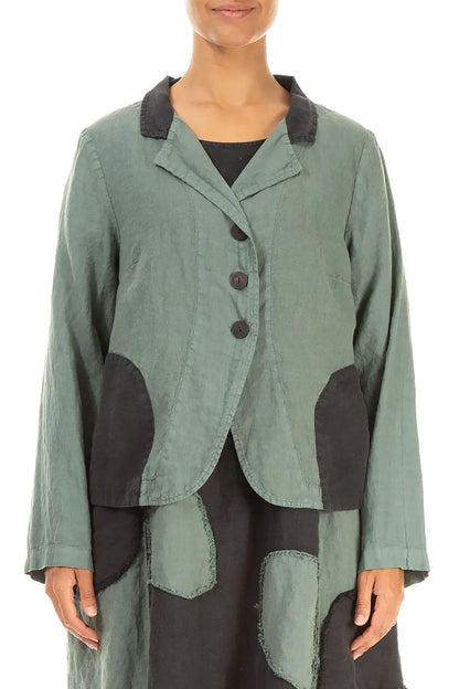 Contrast Detail Sage Linen Jacket 1
