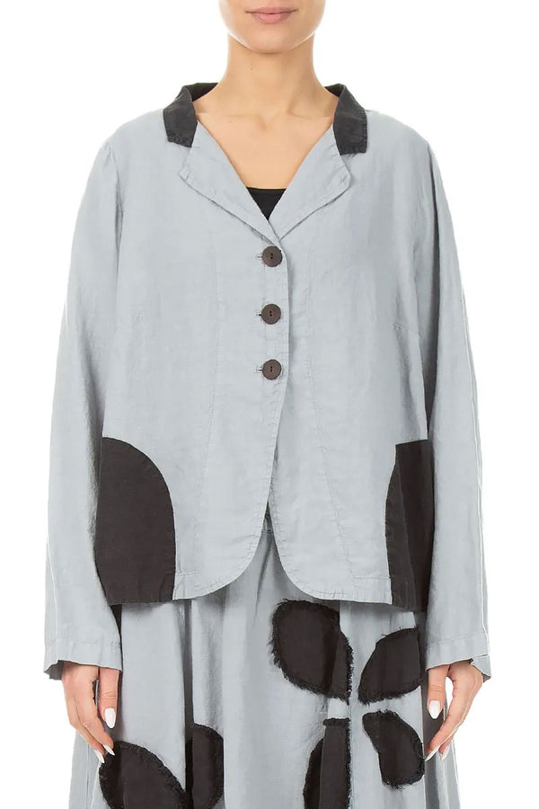 Contrast Detail Silver Grey Linen Jacket 1