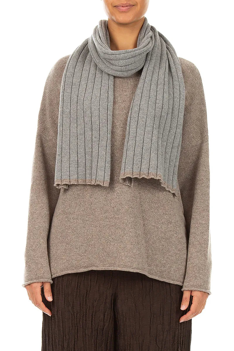 Contrast Edge Light Grey Cashmere Scarf 1