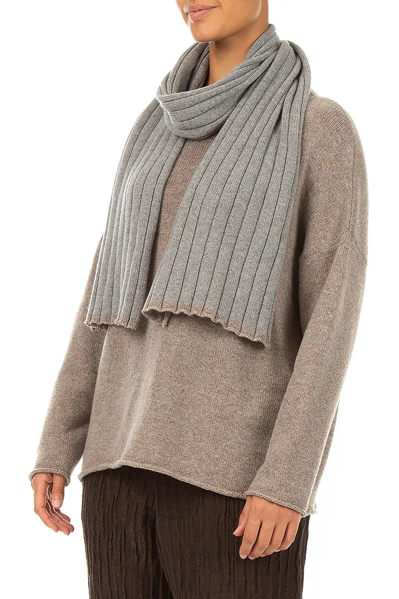 Contrast Edge Light Grey Cashmere Scarf 3