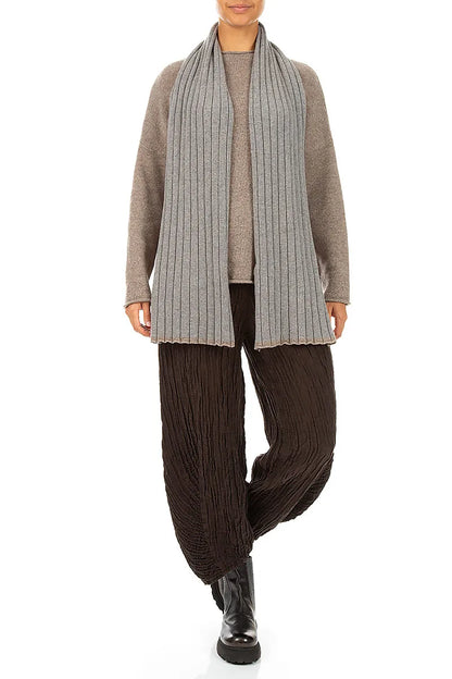 Contrast Edge Light Grey Cashmere Scarf 2