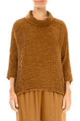 Cowl Neck Aged Copper Plissé Silk Blouse 1