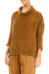 Cowl Neck Aged Copper Plissé Silk Blouse 3