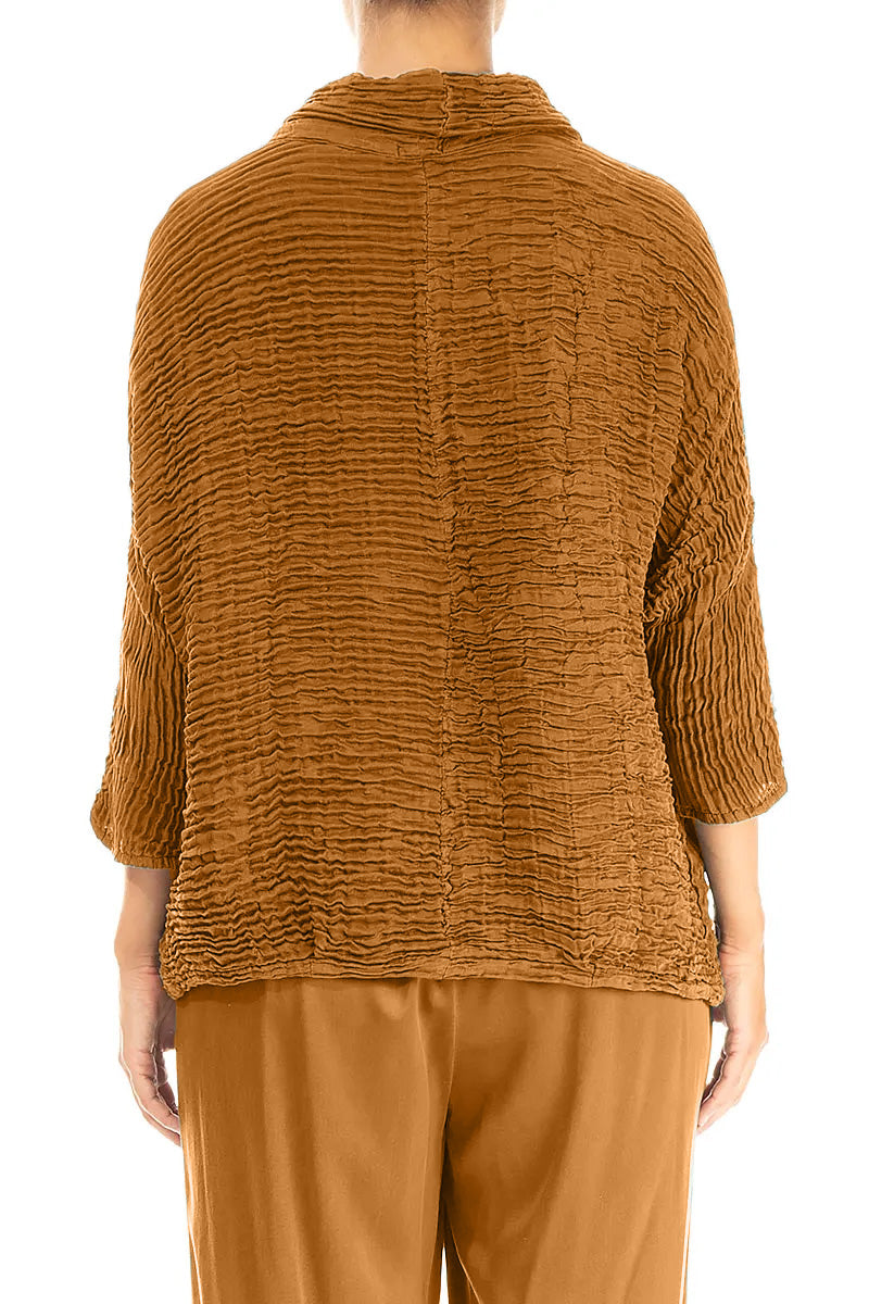 Cowl Neck Aged Copper Plissé Silk Blouse 2