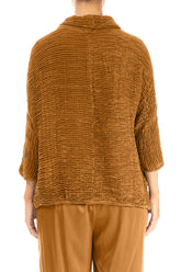 Cowl Neck Aged Copper Plissé Silk Blouse 2