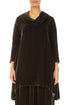 Cowl Neck Asymmetric Olive Silk Velvet Tunic 1