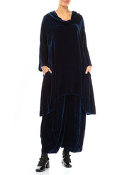 Cowl Neck Asymmetric Royal Blue Silk Velvet Tunic 4