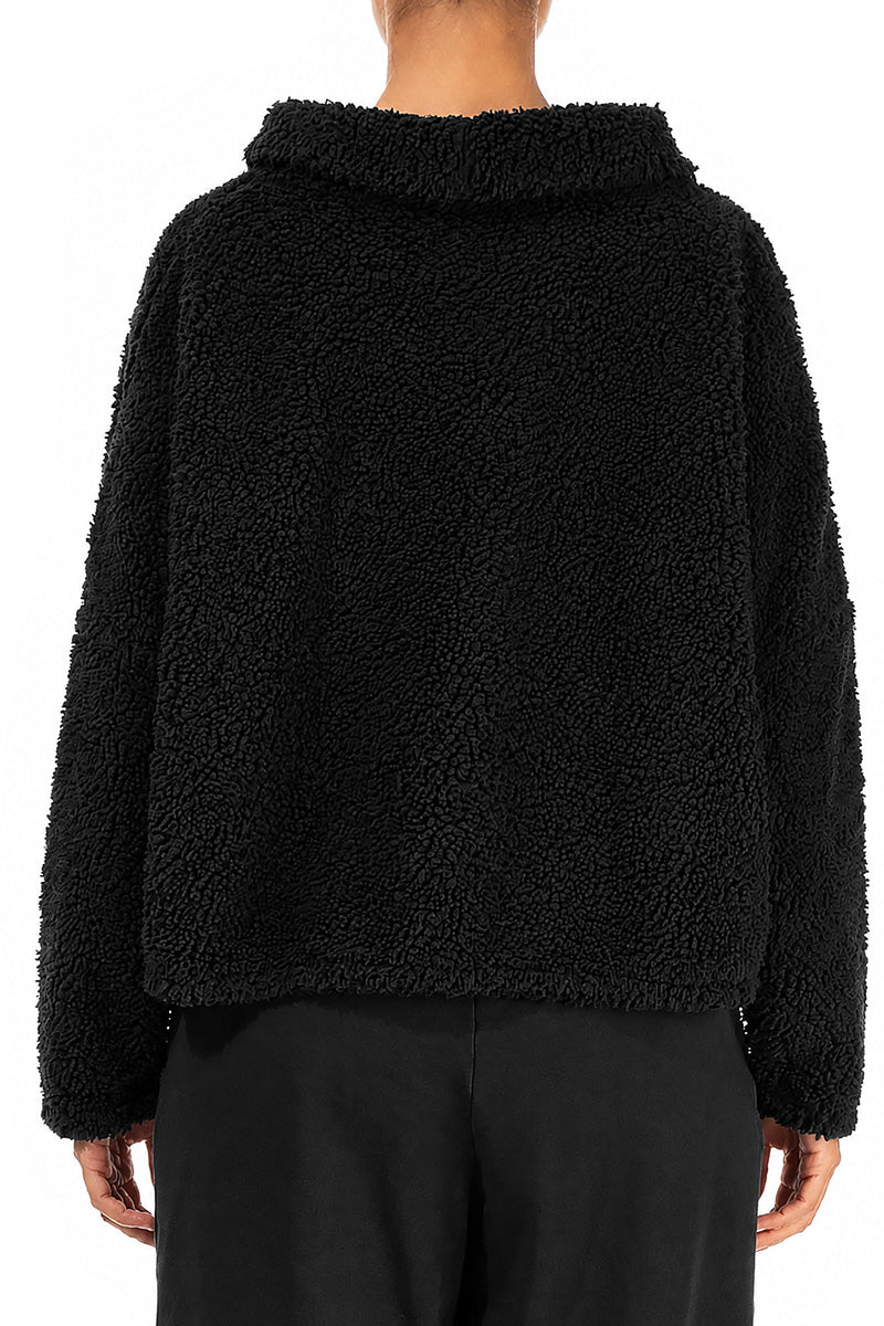 Cowl Neck Black Teddy Cotton Jumper 2