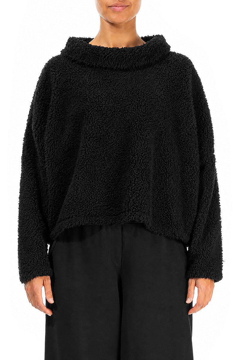 Cowl Neck Black Teddy Cotton Jumper 1