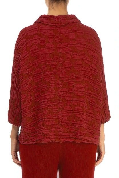 Cowl Neck Cherry Red Circle Silk Linen Blouse 2