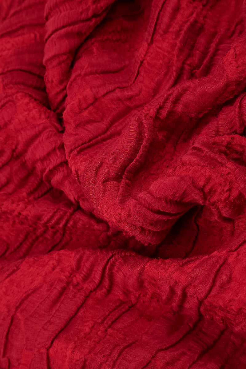 Cowl Neck Cherry Red Circle Silk Linen Blouse 5