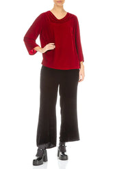 Cowl Neck Cherry Red Silk Velvet Blouse 4