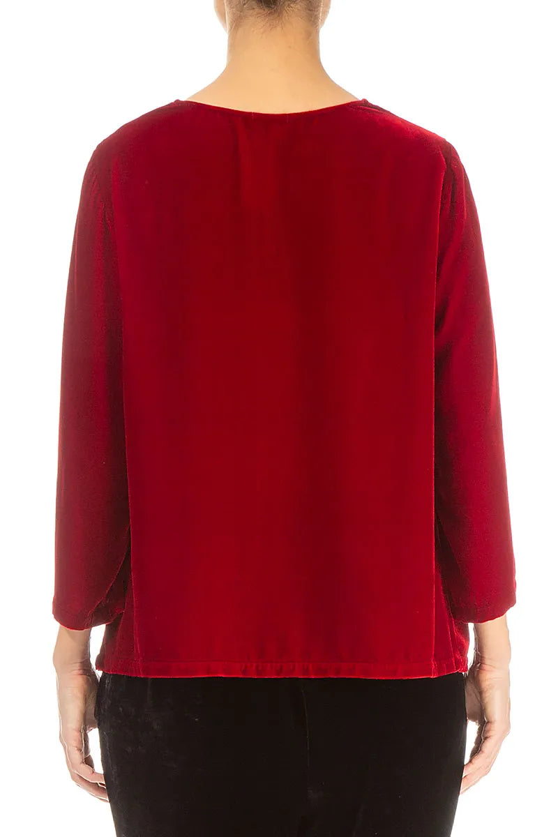 Cowl Neck Cherry Red Silk Velvet Blouse 2